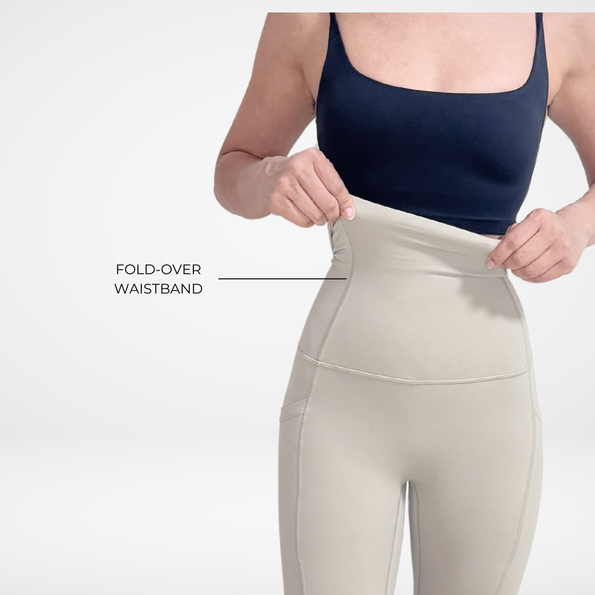 EaseMode Flared Leggings with Fold-Over High Waistband in Almond