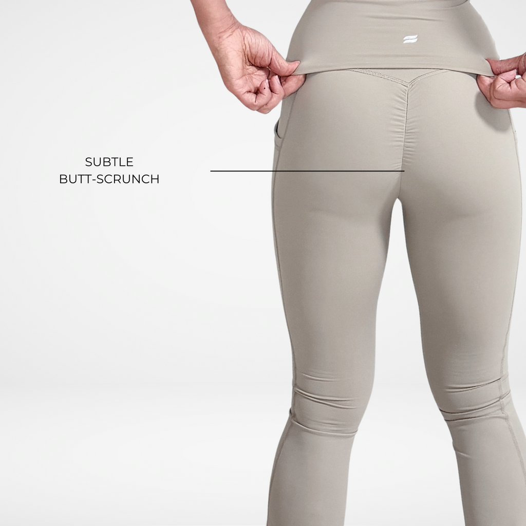 EaseMode Flared Leggings with Fold-Over High Waistband in Almond