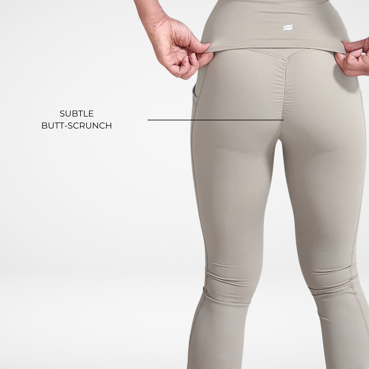 EaseMode Flared Leggings with Fold-Over High Waistband in Almond