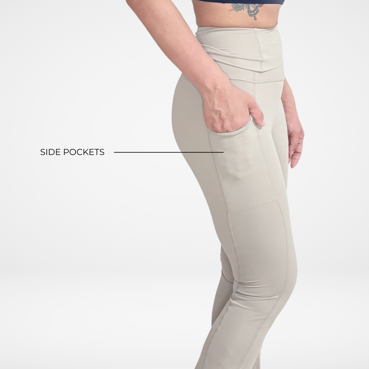 EaseMode Flared Leggings with Fold-Over High Waistband in Almond
