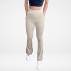 EaseMode Flared Leggings with Fold-Over High Waistband in Almond