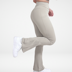 EaseMode Flared Leggings with Fold-Over High Waistband in Almond