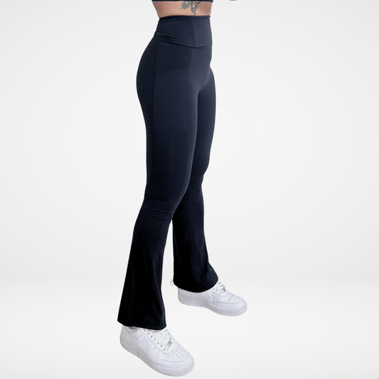 Ascend Flared Leggings with Fold-Over High Waistband in Black