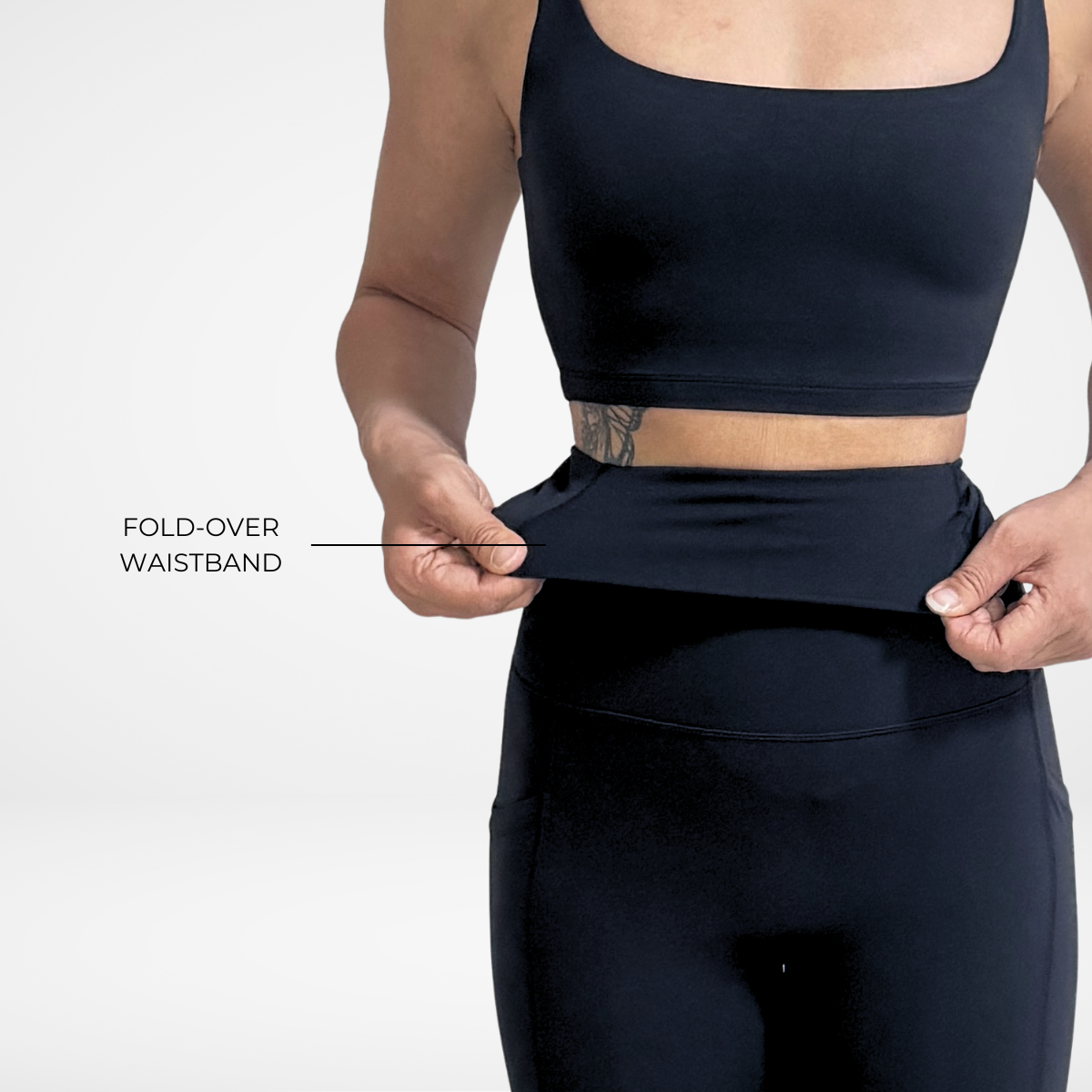 EaseMode Flared Leggings with Fold-Over High Waistband in Black