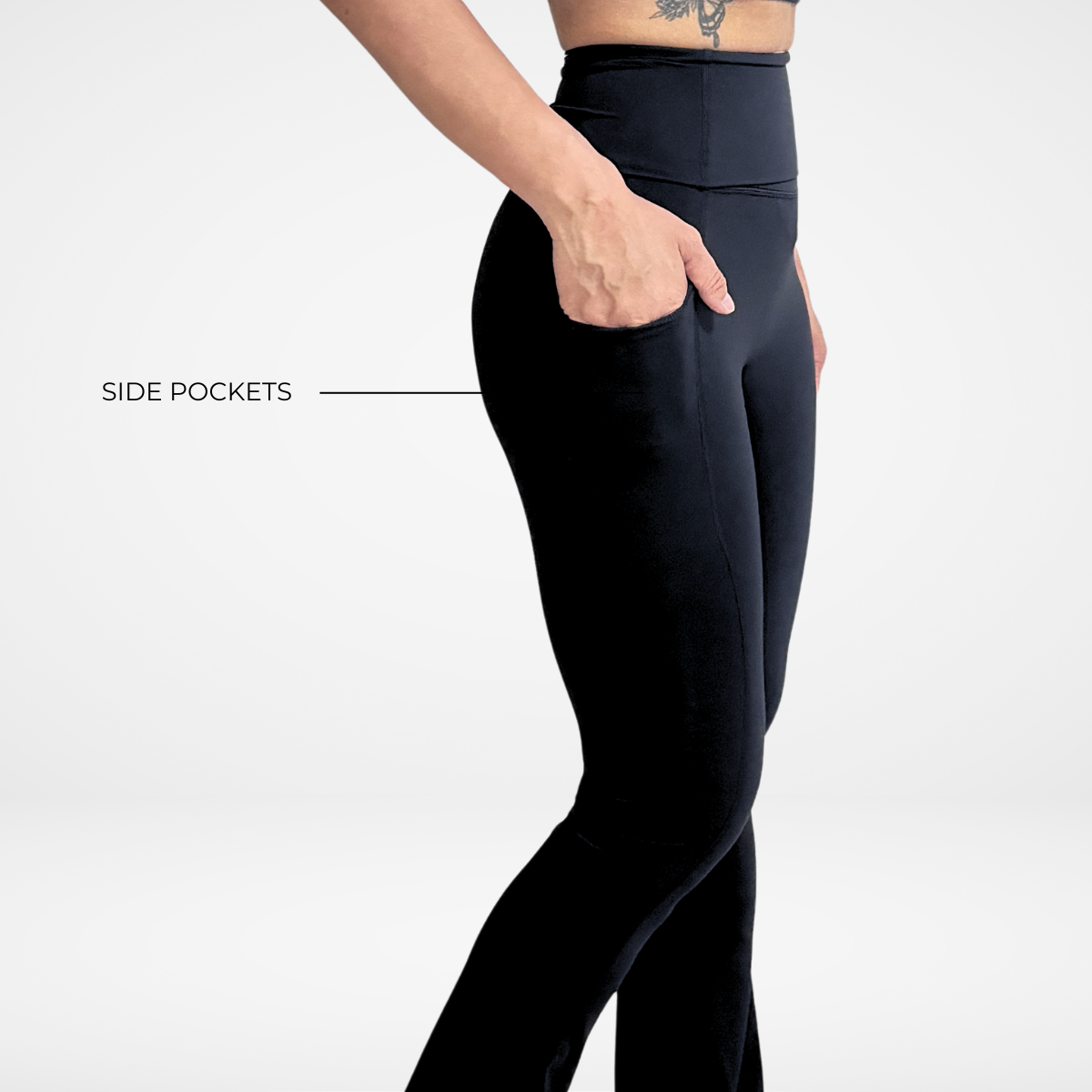 EaseMode Flared Leggings with Fold-Over High Waistband in Black